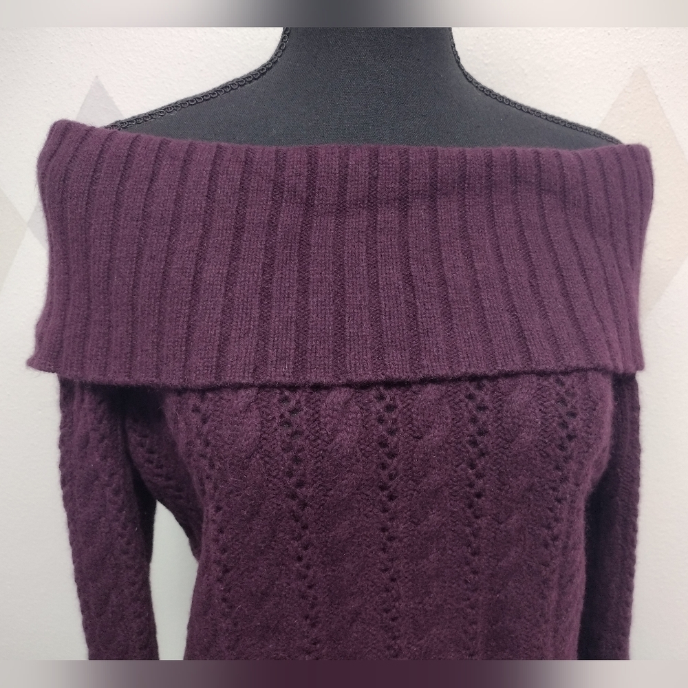 Express Deep Purple Off-Shoulder Sweater - Picture 2 of 10
